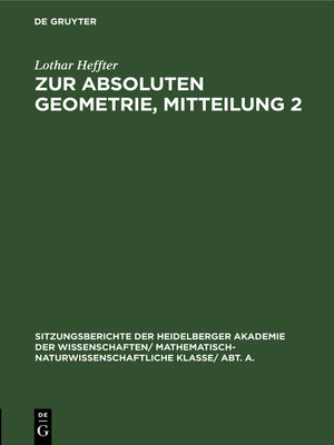 cover image of Zur absoluten Geometrie, Mitteilung 2